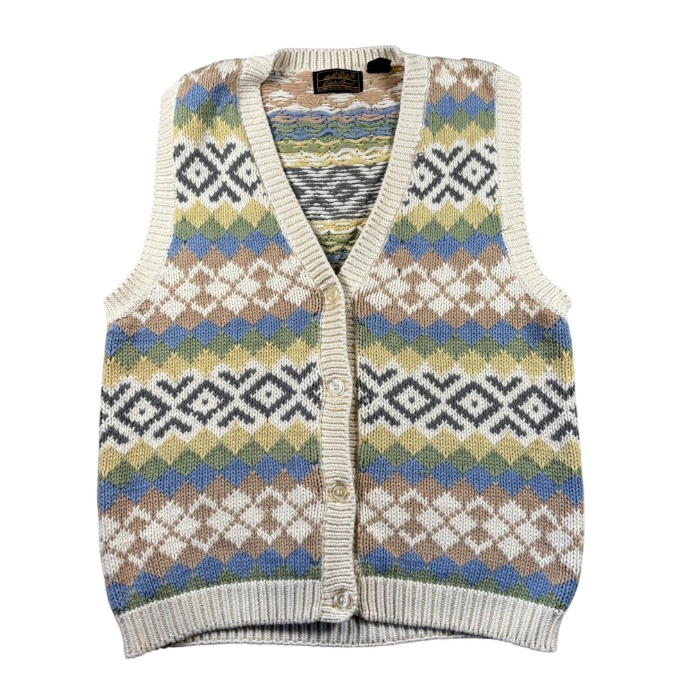 VTG Eddie Bauer Sweater Vest Women S Fair Isle Geometric Cottagecore Grandmacore - Picture 2 of 7